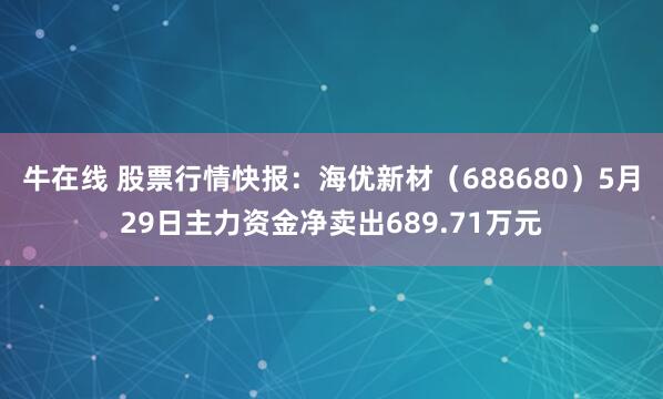 牛在线 股票行情快报：海优新材（688680）5月29日主力资金净卖出689.71万元
